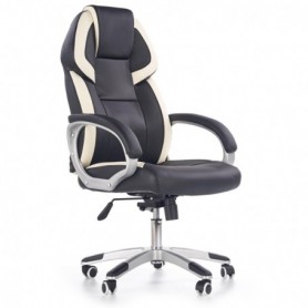 Scaun directorial piele ecologica alb / negru, AX Barbu