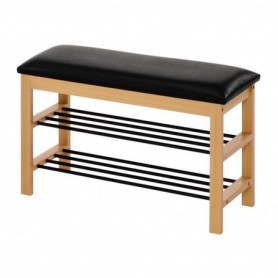 Suport pantofi tip taburet negru, tapitat cu piele ecologica Ax210