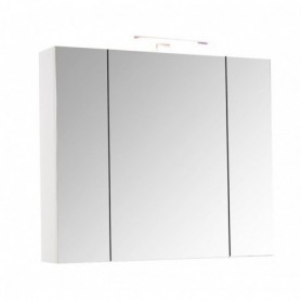 Oglinda baie tip dulap cu polite si 3 usi, iluminat led, alb lucios, 80x68x14.5 cm