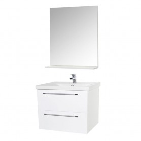 Set Baza si lavoar GN0541 cu sertare, suspendat si Oglinda GN0551 - 60 cm, alb