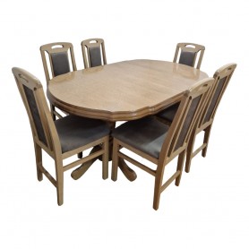 Set masa living SR Zork plus 6 scaune SR Rim stejar sonoma, 74x90x160/200 cm