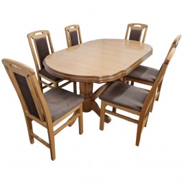 Set masa living SR Zork plus 6 scaune SR Rim stejar natur, 74x90x160/200 cm