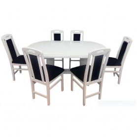 Set masa living SR Zork plus 6 scaune SR Rim alb/negru, 74x90x160/200 cm