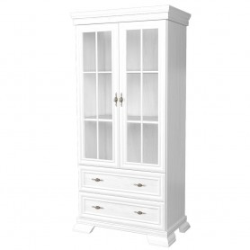 Vitrina living AXKRW2, 2 usi, 2 sertare, Alb Antichizat