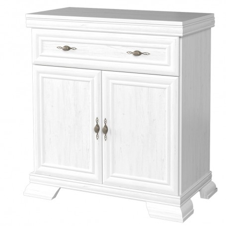 Comoda living AXKK1, 2 usi, sertar, Alb Antichizat, 88 x 46 x 97 cm