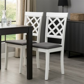 Set 2 Scaune Dining Viena lemn masiv, Sezut Tapitat Stofa, 94x49x40 cm, alb/gri