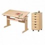Set birou lemn natur cu dulap cu 6 sertare AX Nill